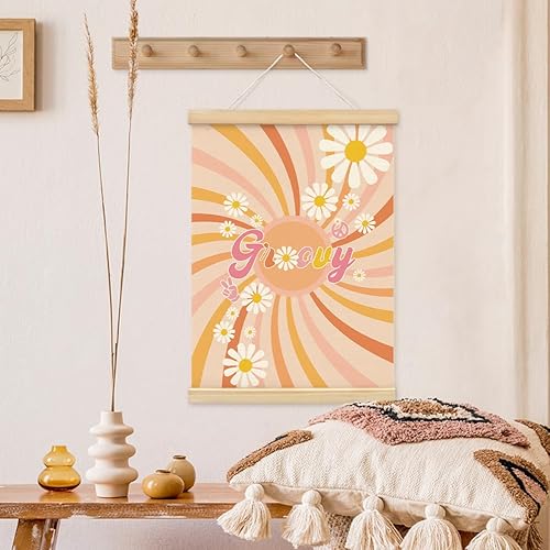 Miniatura 2 de BIWSHA Groovy - Marco para colgar pósteres, letrero de paz floral retro con margaritas, decoración de habitación rosa y naranja, 60 y 70,