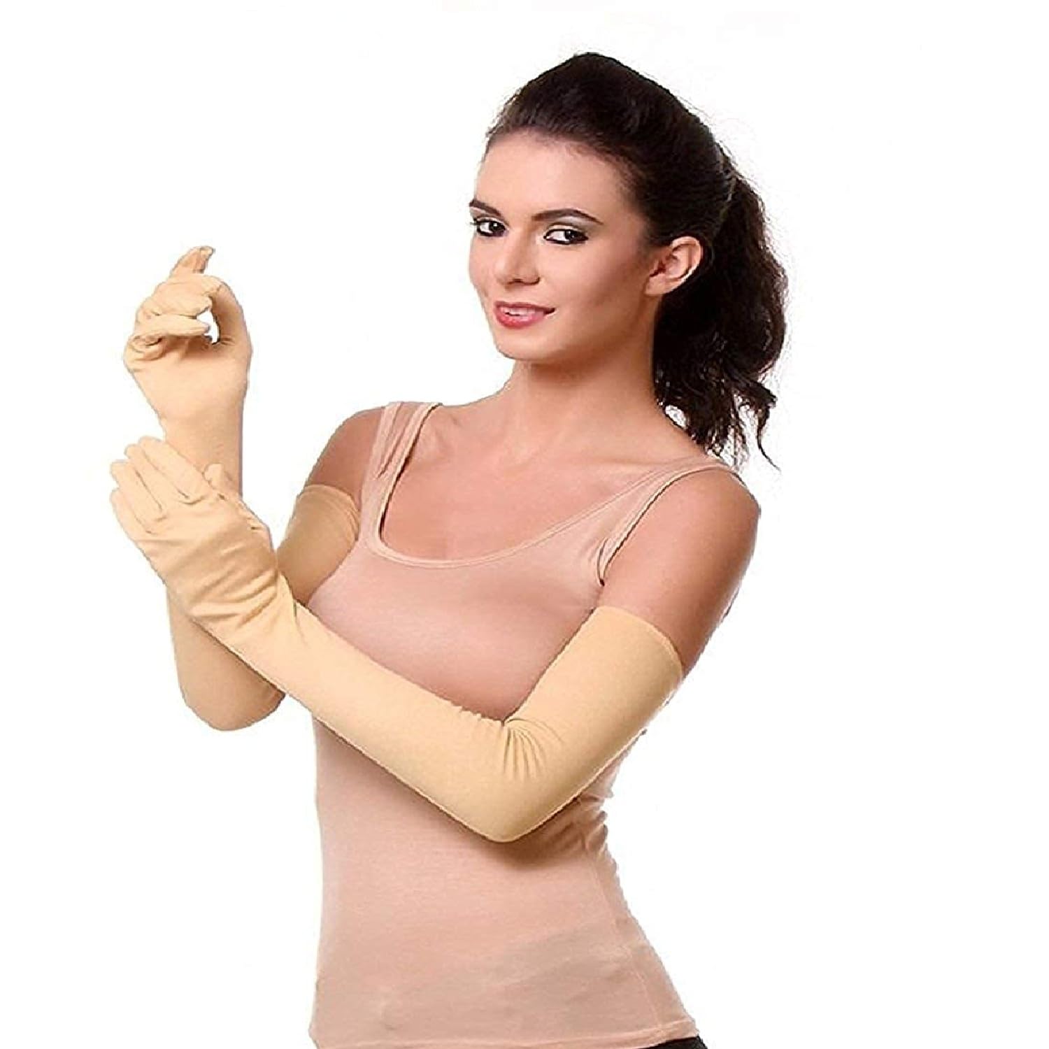 Winkelen Women's Cotton Full Hand Sun UV Protection Gloves, Hand Socks with Finger Arm Sleeves for Summer, Winter and Cold Dust for Men & Unisex 24" Long Gloves for Bike, Riding, washable & reusable