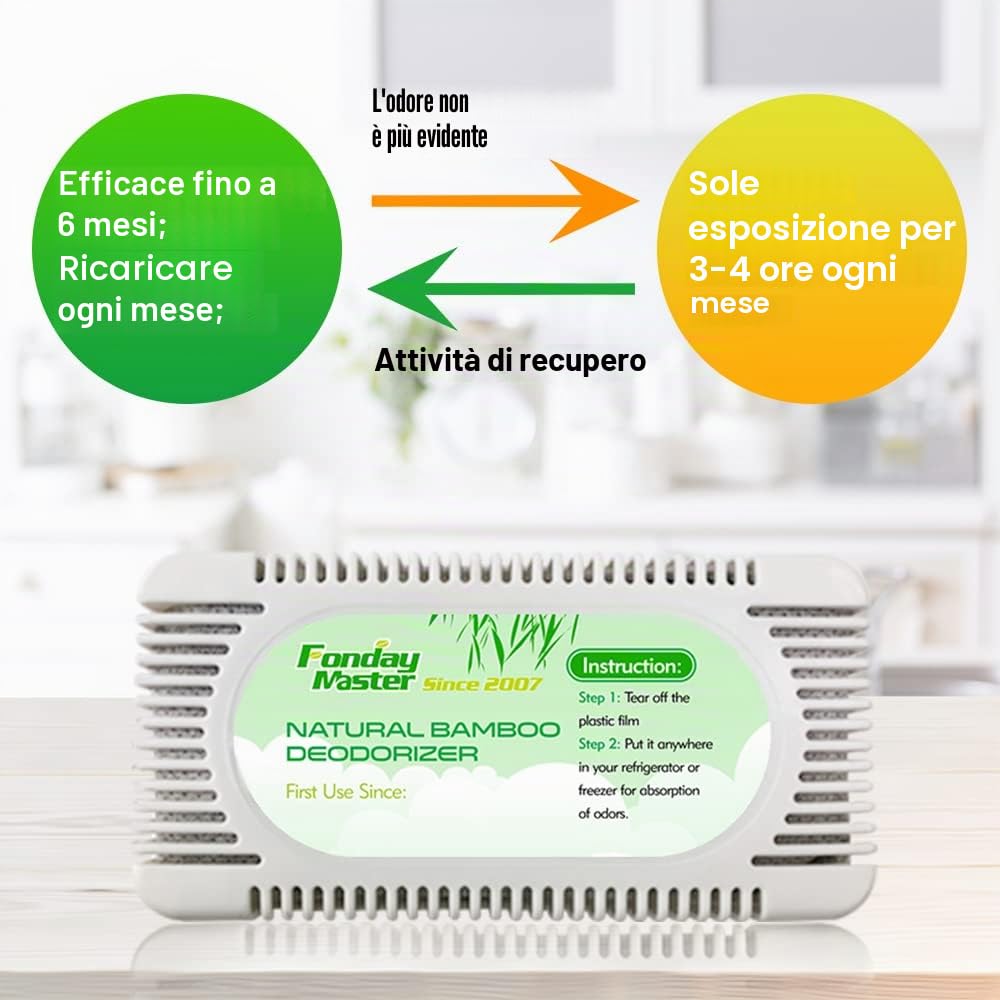 2 confezioni di deodorante Refrigerator Odor Eliminator for Fridge Freezer Cooler & Lunch Boxes Natural Bamboo Activated Charcoal More Effective Than Baking Soda