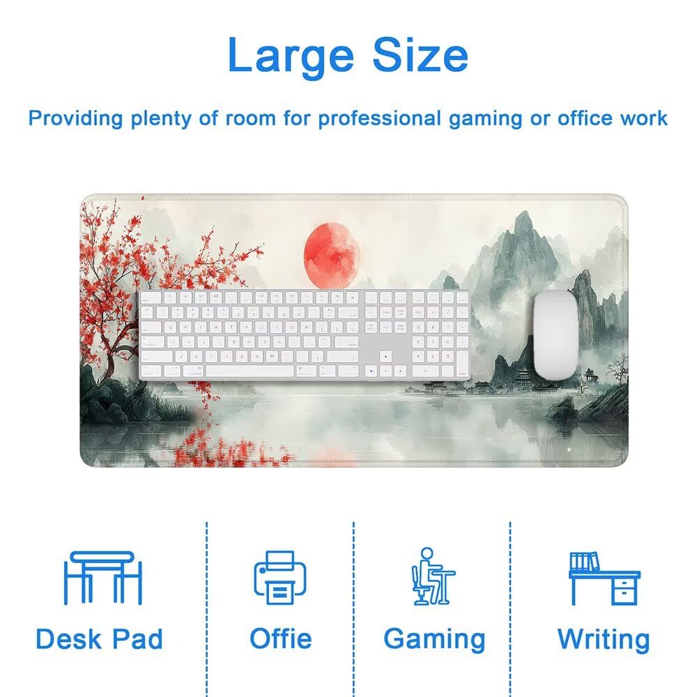 Podkładka pod mysz XXL 1200 x 600 mm, duża podkładka pod mysz w stylu retro z wodoodporną i antypoślizgową gumą, pod ręką Japonia zszyte krawędzie, poprawia precyzję i szybkość dla graczy, Q-64
