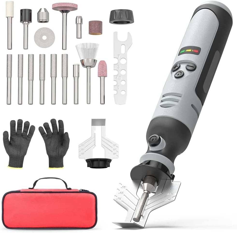 LAPOOH Cordless Chainsaw Sharpener, Electric Handheld Chainsaw Sharpening Kit, High Speed