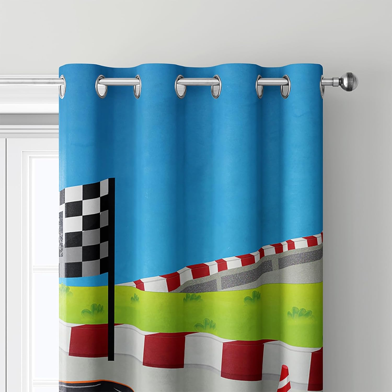 Axolotl Racing Car Curtain for Bedroom,Cool Speed Race Car Window Drapes for Boys Girls Teens Bedroom Living Room,Racing Car Arrive at Finish Window Treatments 2 Panels for Men Adults 52" x 63"