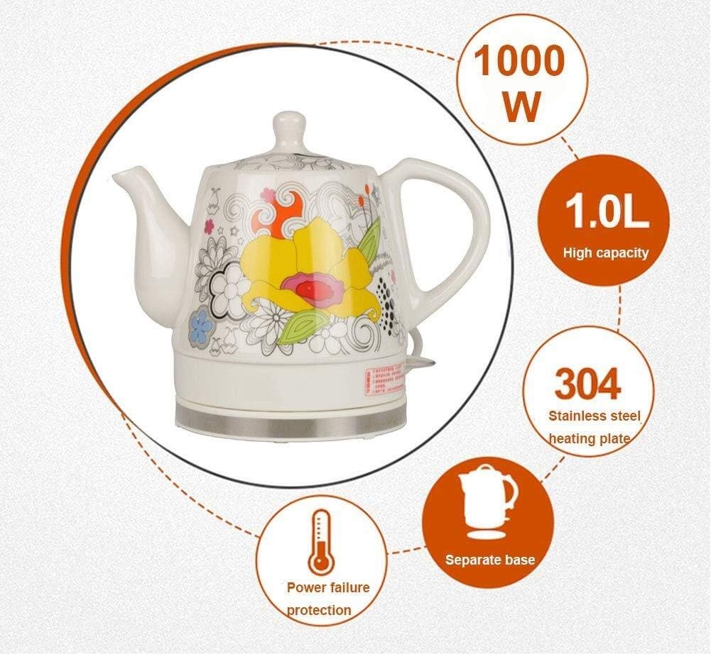 Kettles,Electric Ceramic Cordless White Kettle Teapot Retro 1L Jug, 1000W Water Fast for Tea, Coffee Fast/a