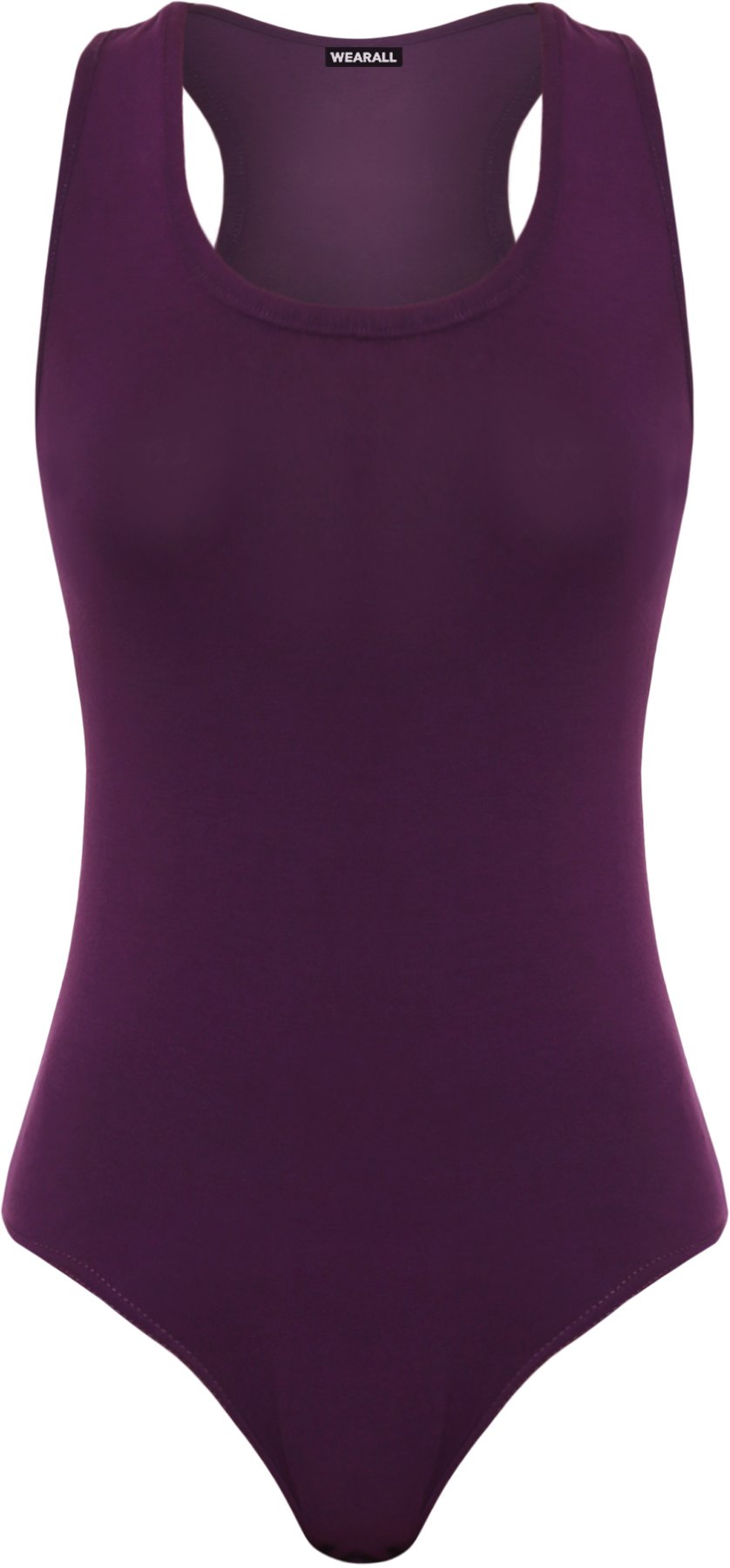 Wearall Women's Purple Sleeveless Racer Back Stretch Bodysuit Leotard Vest Top - 8-10