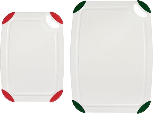 FARBERWARE Juego de tablas de cortar hechas de PET reciclado (RPET) con bordes antideslizantes, duraderas y aptas para lavavajillas, 2 piezas, color