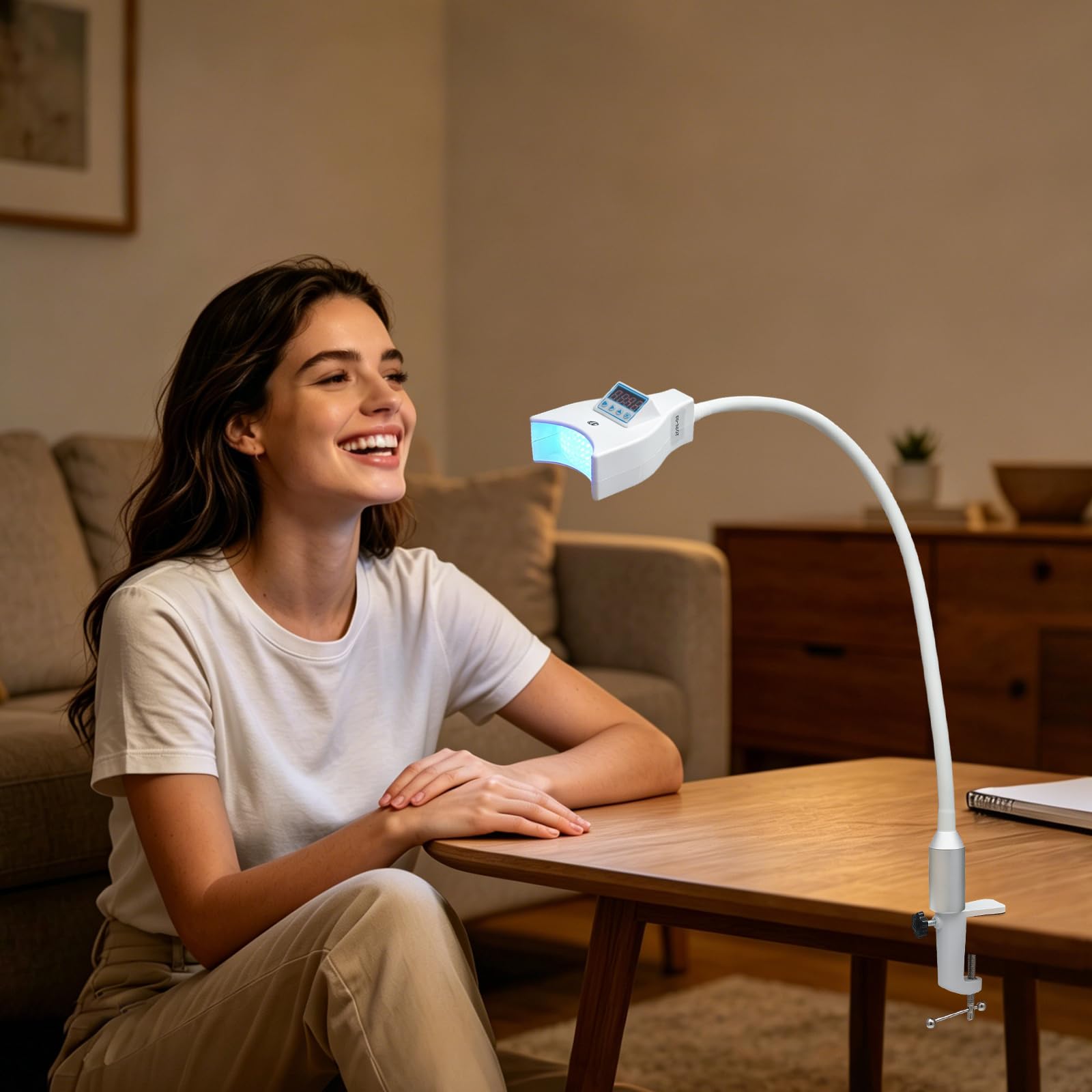 Dispositivo de blanqueamiento dental blanco, lámpara LED de luz fría, 100-240 V, adaptador UE