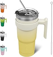 Vista 31 de BJPKPK - Vaso de 10 onzas con asa, vaso aislado con tapa y pajilla de acero inoxidable, taza de viaje para café, color lavanda