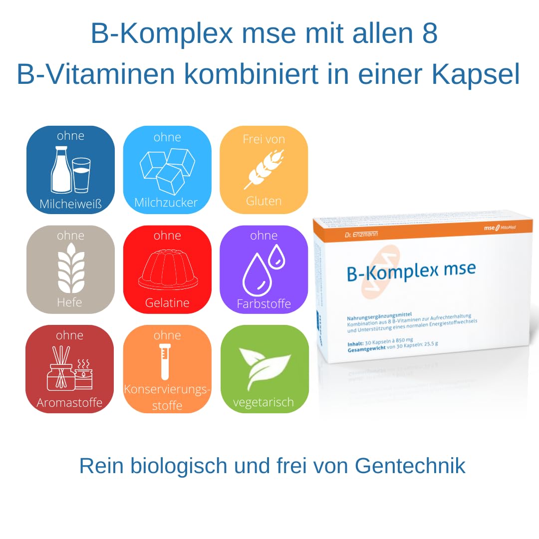B-Komplex mse Doppelpack - alle 8 B-Vitamine optimale Zusammensetzung 30 vegane Kapseln, hochdosiert, hohe Bioverfügbarkeit, Dr. Enzmann