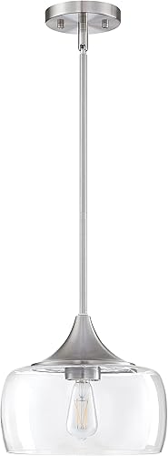 Lámpara colgante de techo semiempotrada, moderna pantalla de vidrio transparente soplado a mano, clásica para granja, entrada, comedor, isla de