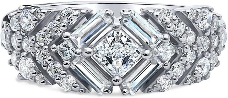 BERRICLE Sterling Silver Bar Cubic Zirconia CZ Vintage Inspired Art Deco Fashion Ring for Women, Rhodium Plated