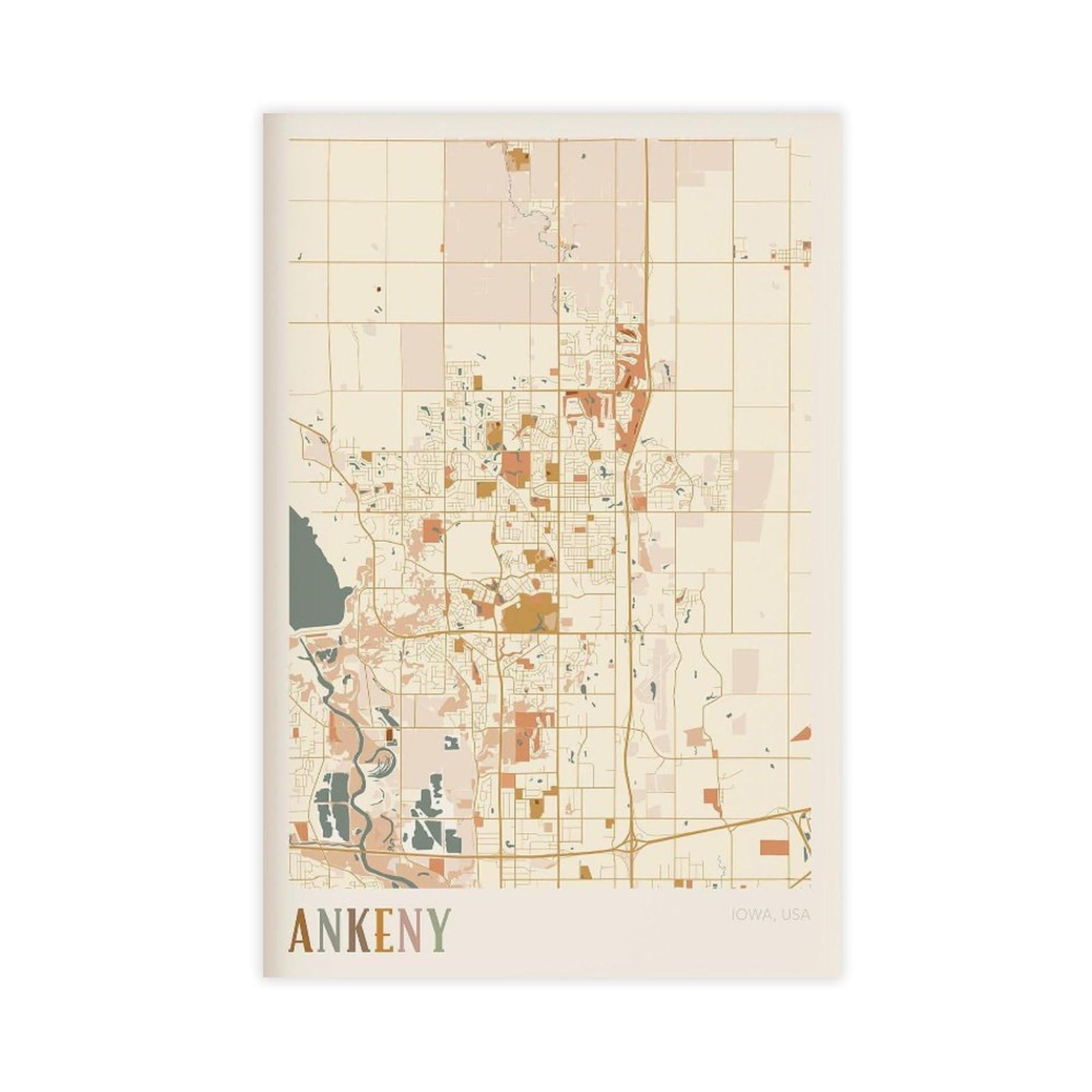 HEYANM Ankeny Map Poster Ankeny Print Poster Wall Art Iowa Travel Gift Boho Print Canvas Poster Bedroom Office Room Decor Gift Unframe 20x30inch