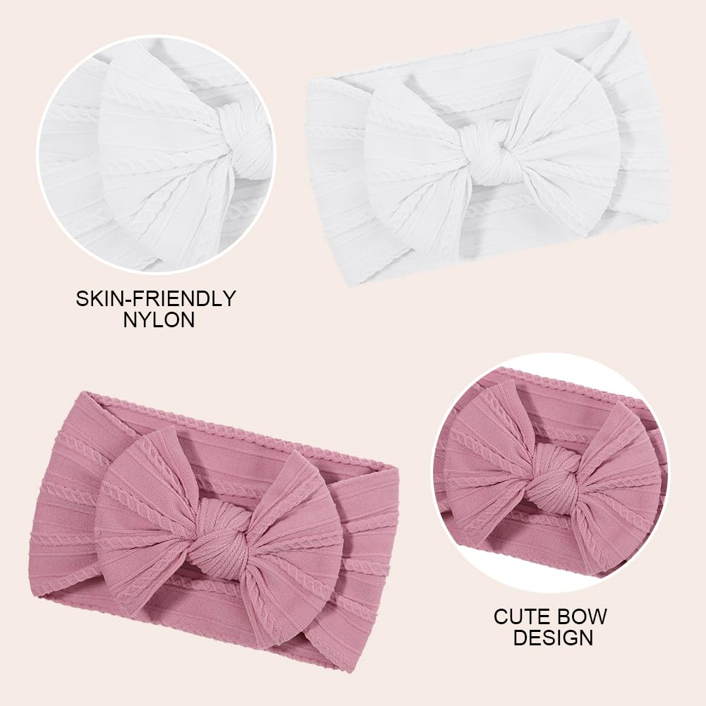 DiULi Baby Headbands, 3 Pcs Baby Headbands for Girls Stretchy Soft Babys Bows Cute Headwear Nylon Toddler Infant Hairbands Babys Turban Headband Elastic Hair Bands for Kids Infants Toddlers Newborn（B） - 5