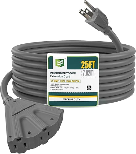 Miniatura 40 de EP Cable de extensión para exteriores de 10 pies con 3 tomas de corriente eléctrica, cable verde SJTW de 16/3 con enchufe a tierra de 3 clavijas