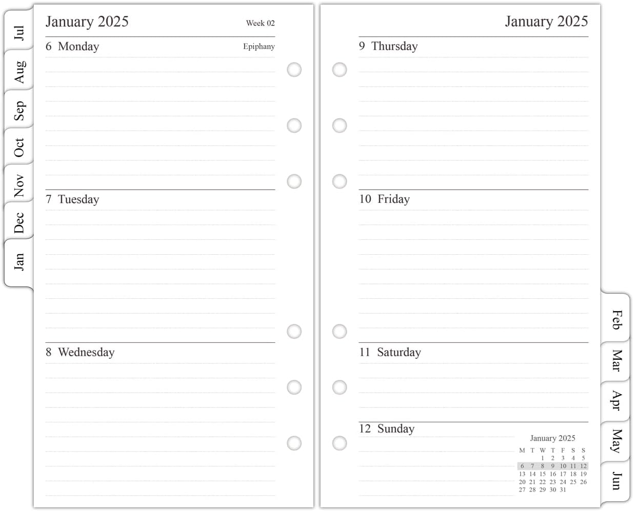 newestor 2024-2025 Middle Year Weekly Diary Refill Personal Size, Week on Two Pages, July 2024 - June 2025, 9.5x17.1cm