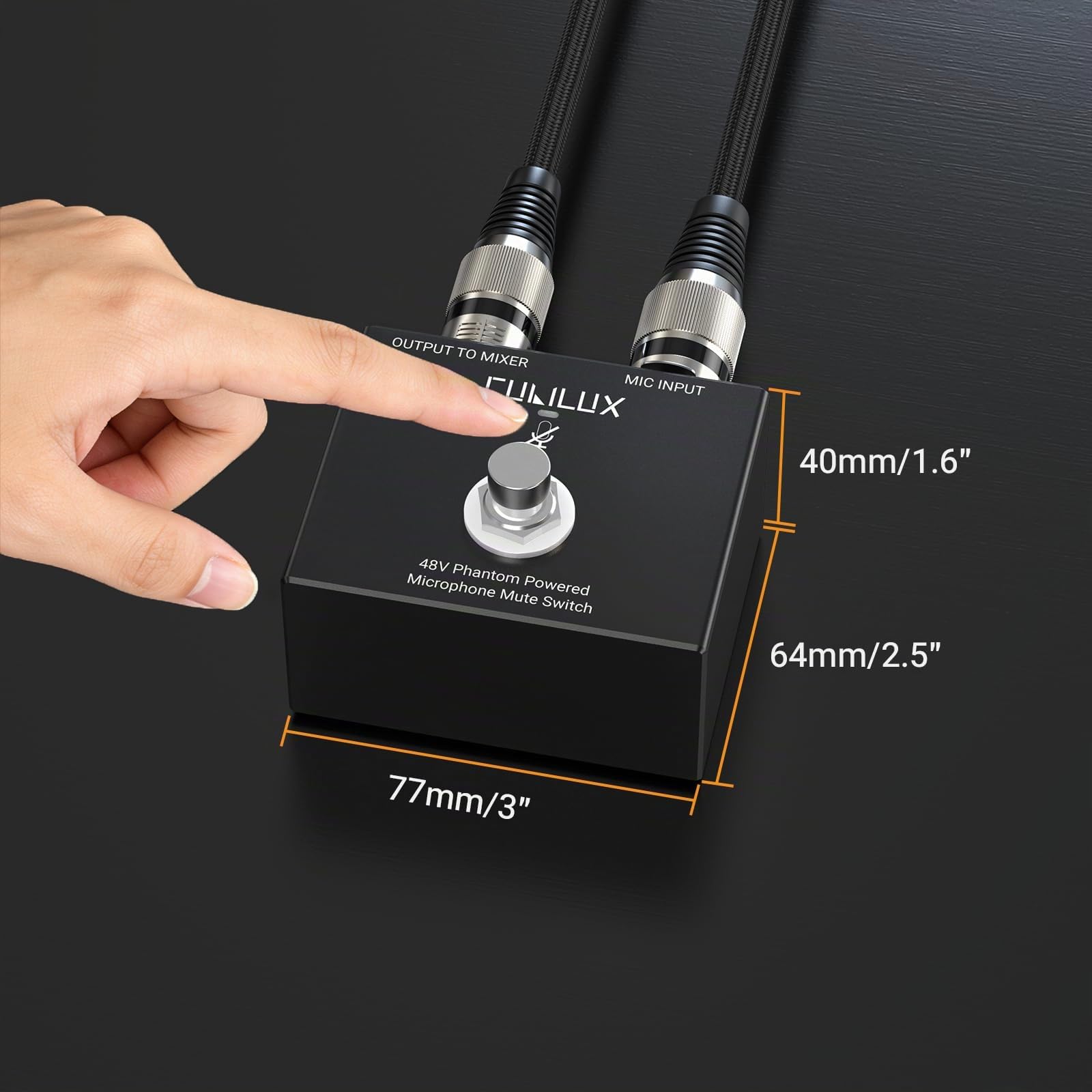 Cubilux MMX-3 Interruptor Mute XLR de Pedal para micrófono de Condensador 48V, Control Mano/pie, Carcasa de Aluminio, Switch in-Line Mic on/Off para Estudio, Streaming, Broadcast y Escenario