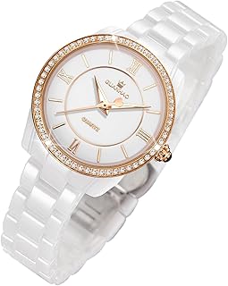 Damenuhren mit Datumskalender Diamond Damenuhr Keramikarmband Edelstahl wasserdichte Armbanduhr Rosegold Silber