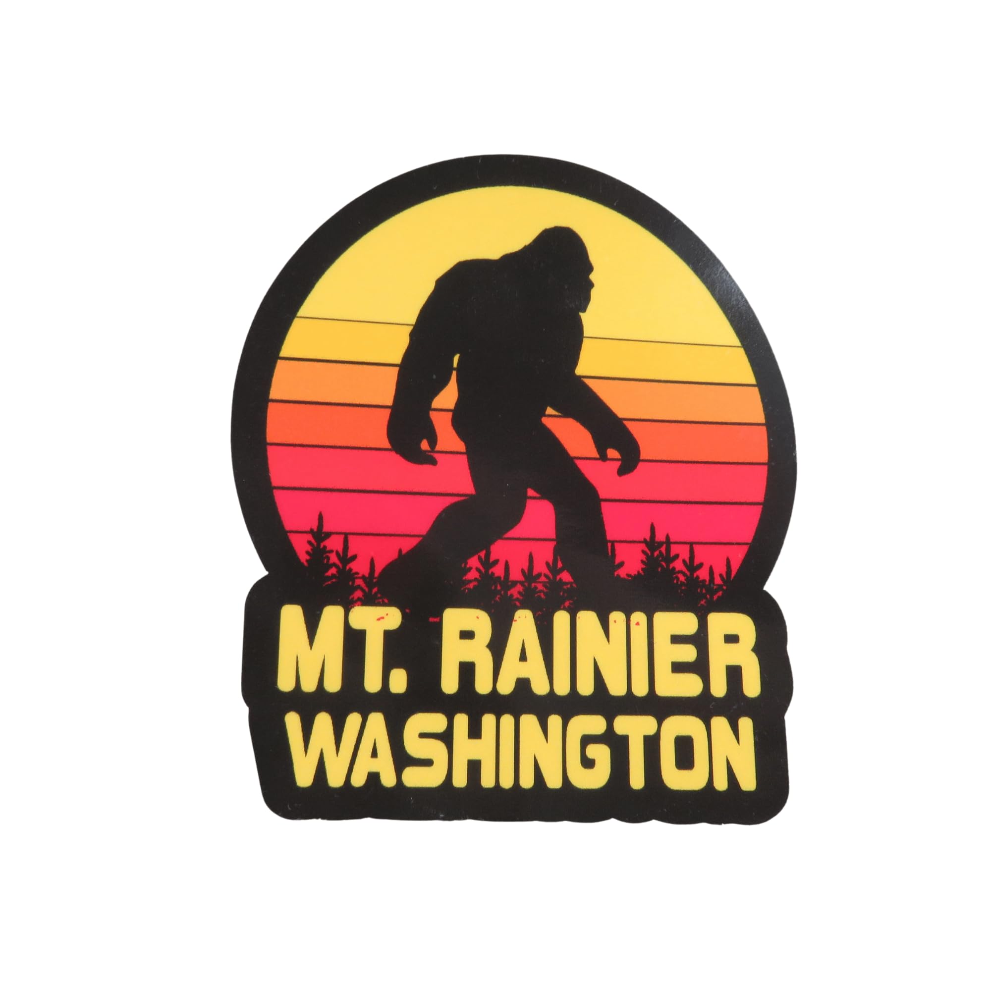 Washington, Mt Rainier Bigfoot Sticker - Retro Sunset Washington Souvenir Travel
