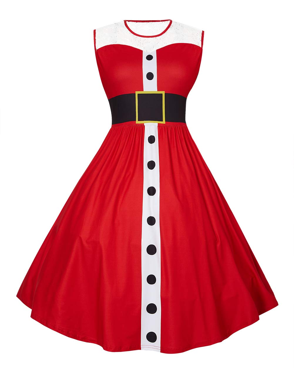 UNIFACOWomen's Plus Size Christmas Halloween Dresses Sleeveless Round Neck Print Flared Cocktail Party Dress with Lace