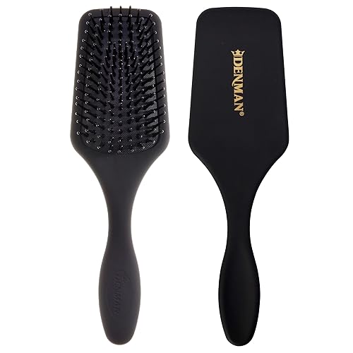 Denman (Black) Mini Paddle Cushion Hair Brush for Blow Drying, Detangling & On the Go Travel - Comfortable Styling, Straightening & Smoothing - For