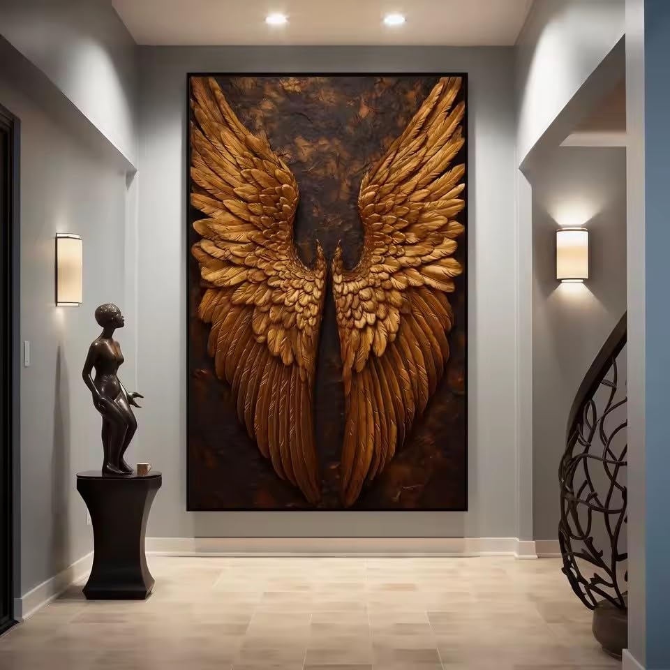 Tableau ailes dorées ZHUOYA toile moderne lumineuse pour mur de chambre