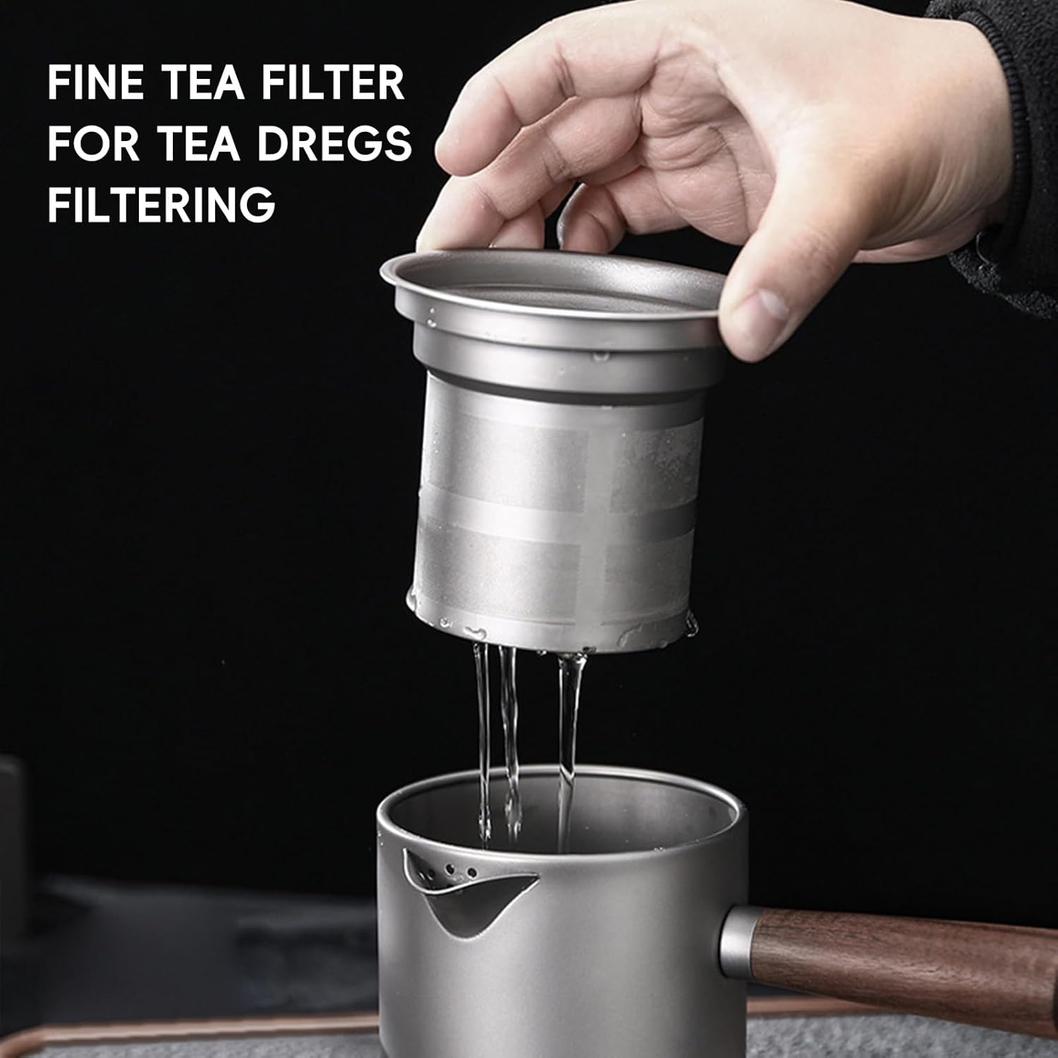 doorslay 580ml Ti Tea Kettle with Wooden Handle, Lid, Tea Strainer, Teacups, and Storage Bag for Picnic Backpacking Camping Hiking