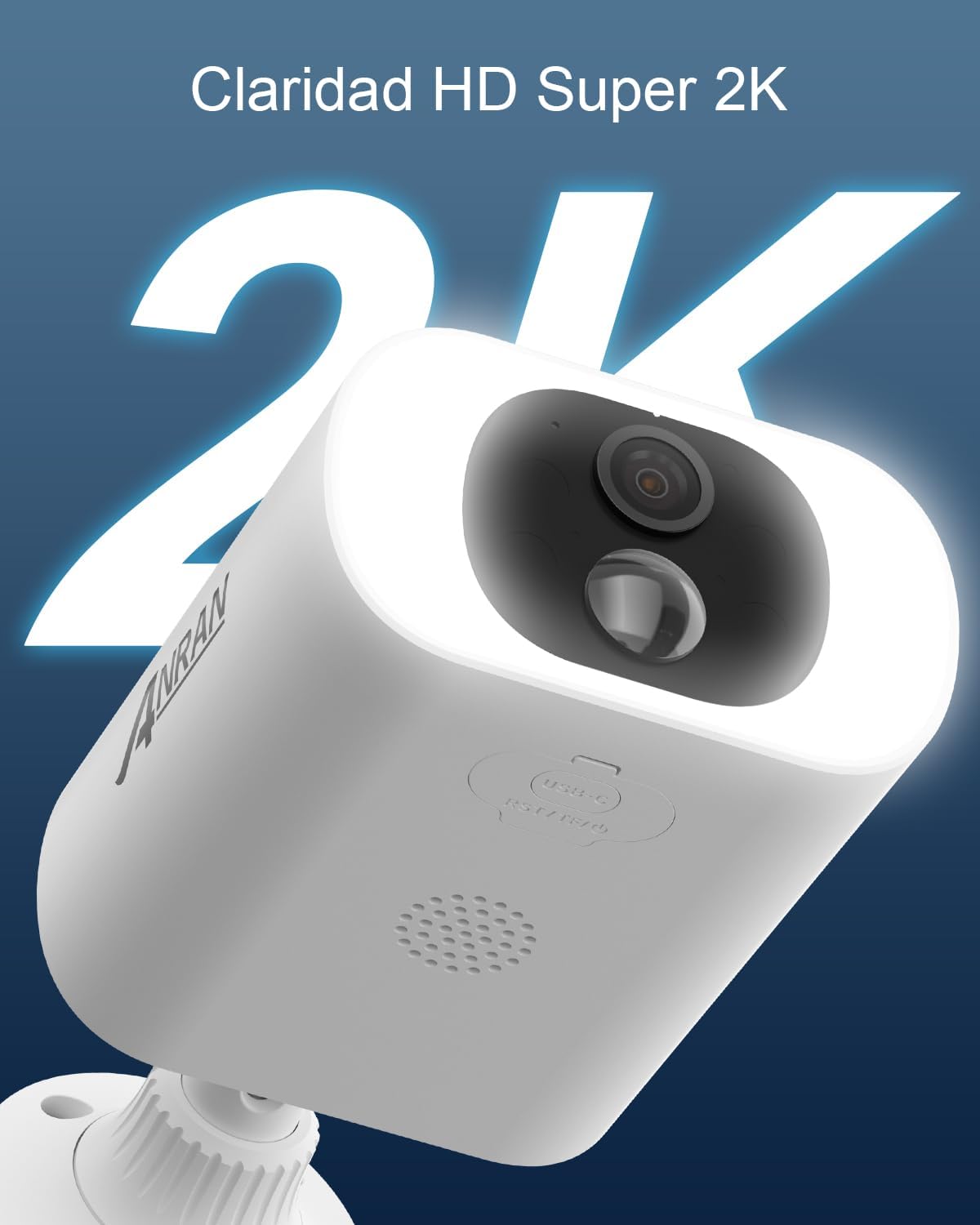 ANRAN 2K Outdoor Bewakingscamera Batterij WiFi, 360 Graden Draaibare Draadloze Bewakingscamera met Zonnepaneel, PIR Bewegingsmelder met Flood Light, 2-Weg Audio, Nachtzicht, Q01 Grijs, 2 Stuks
