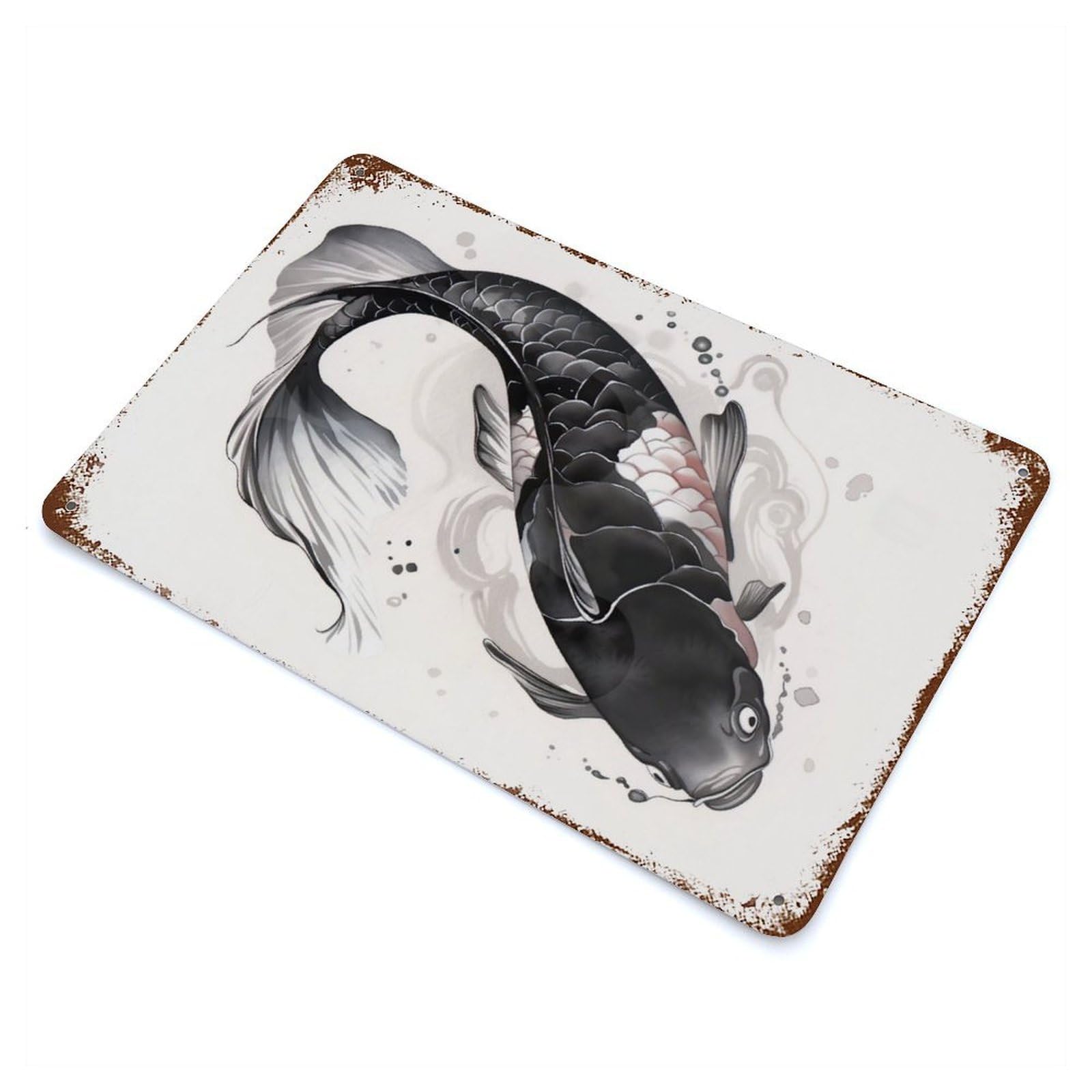 Retro Metal Sign with Vintage Japanese Koi Fish Design 11.8"x7.9", for Farmhouse, Kitchen And Entryway Decor, Shabby Chic Decor