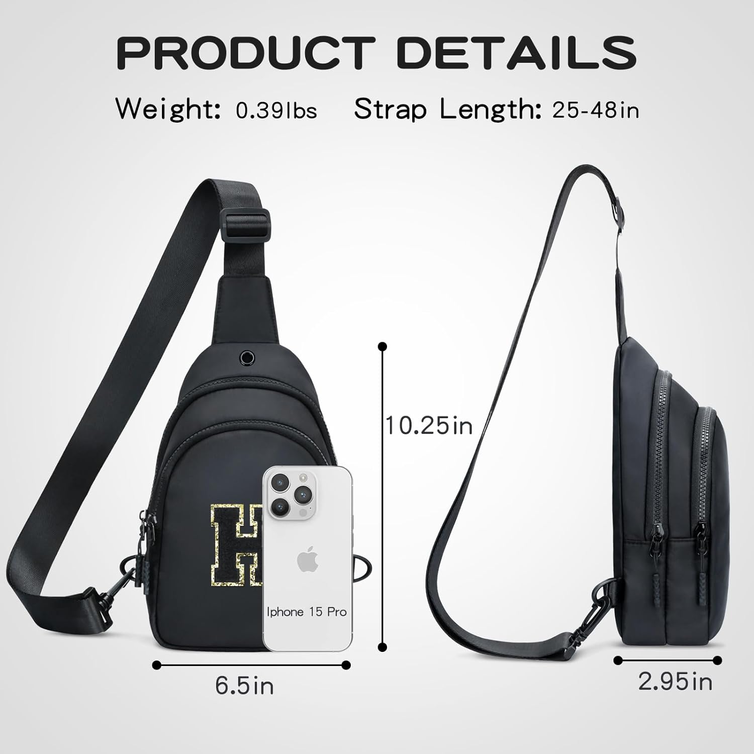 Small Initial Crossbody Sling Bag for Girls and Women, Cute Kids Fanny Pack, Personalized Gift for 7 8 9 10 11 12 13 Year Old Girls(Black,H) - Image 6