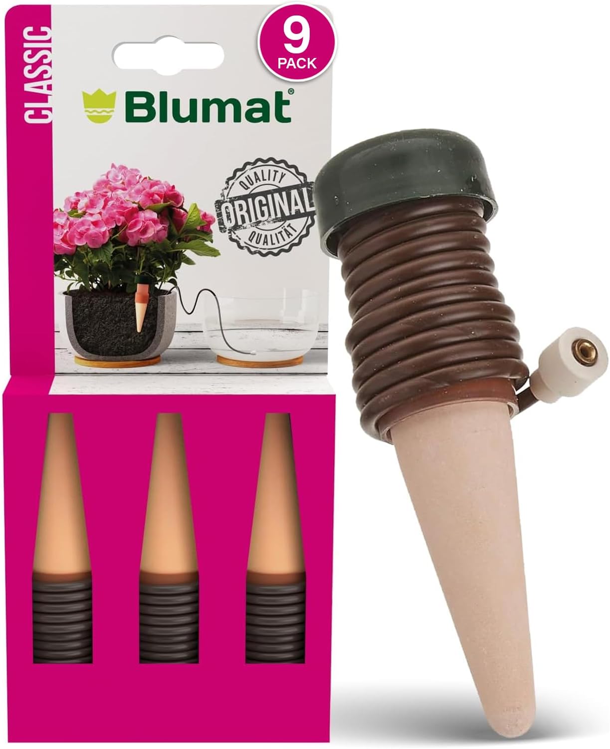 Blumat Classic Plant Watering Stakes - Self-Watering Insert for Indoor and Outdoor Plants - Automatic Slow Release Irrigation System for Potted Plants - Houseplant Care Device (9 Pack)