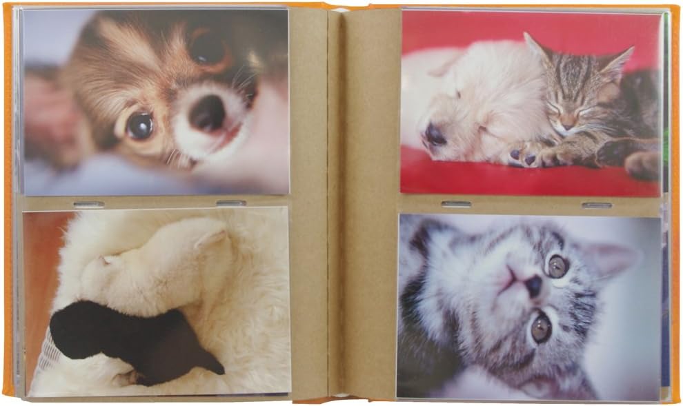 KING 70001 Leather Pocket Album L200 (L-format 2 Tiers, 2 Layers, Total Storage of 200 Sheets), Orange