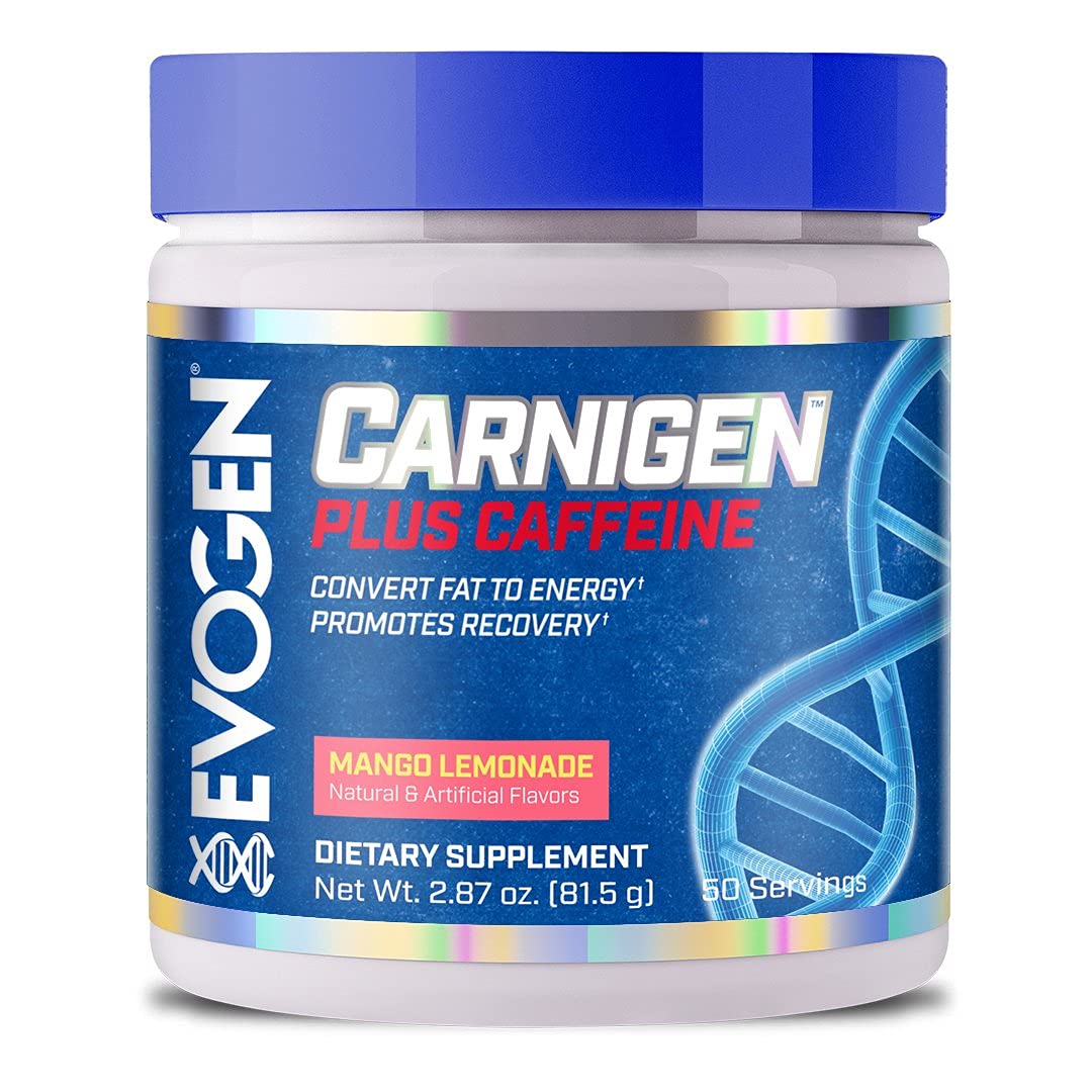 Evogen Carnigen Plus Caffeine - Premium Carnitine Powder | Supports Fat Metabolism & Promotes Recovery | L Carnitine Supplement Matrix with Caffeine & Acetyl L-Carnitine | Mango Lemonade | 50 Servings