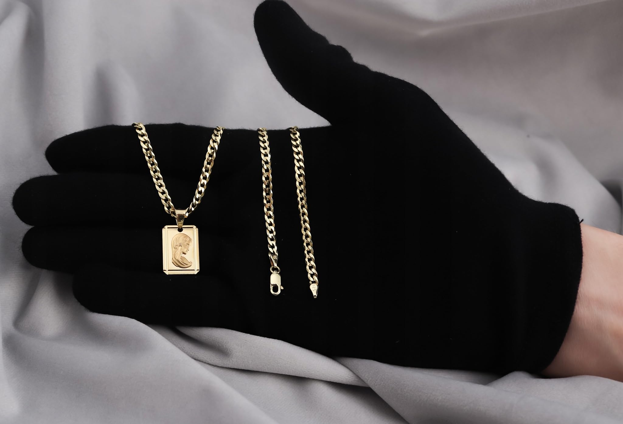 Amor Luxury Złoty łańcuszek męski 585, złoty naszyjnik męski z medalionem 925/585 naszyjnik męski - krzyż chrześcijański cudowny medal religijny, Maryja Panna, naszyjnik, biżuteria męska, 55 cm,