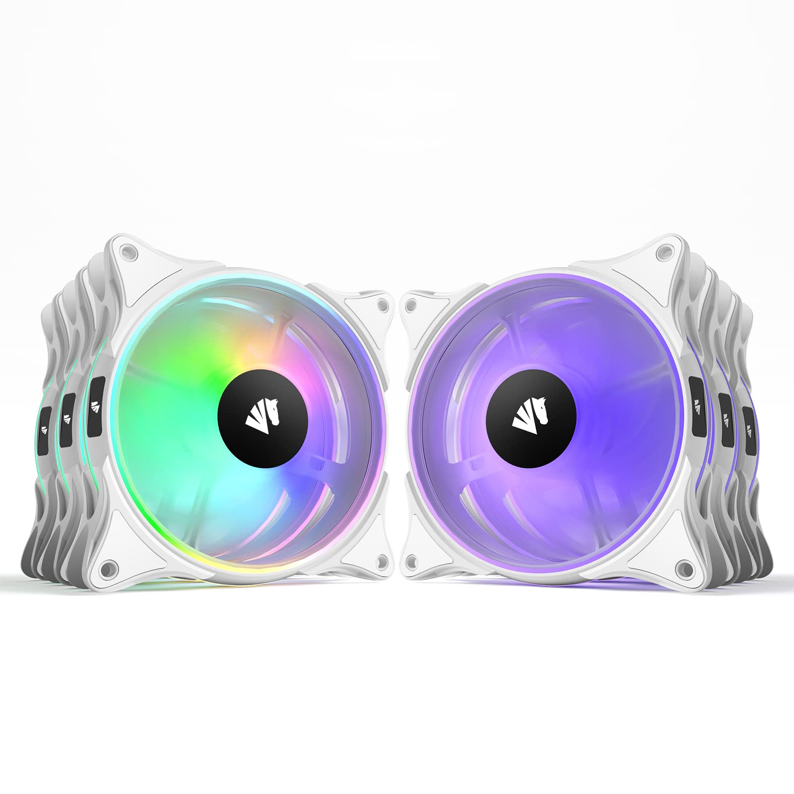 AsiaHorse FS-9002 Pro 120mm RGB Case Fan, 26 LED ARGB and Double LED Lingting Loops, 800-1800rpm Pwm Case Fan with 5V PWM Motherboard Sync/Analog Controller (6 Pack, White)