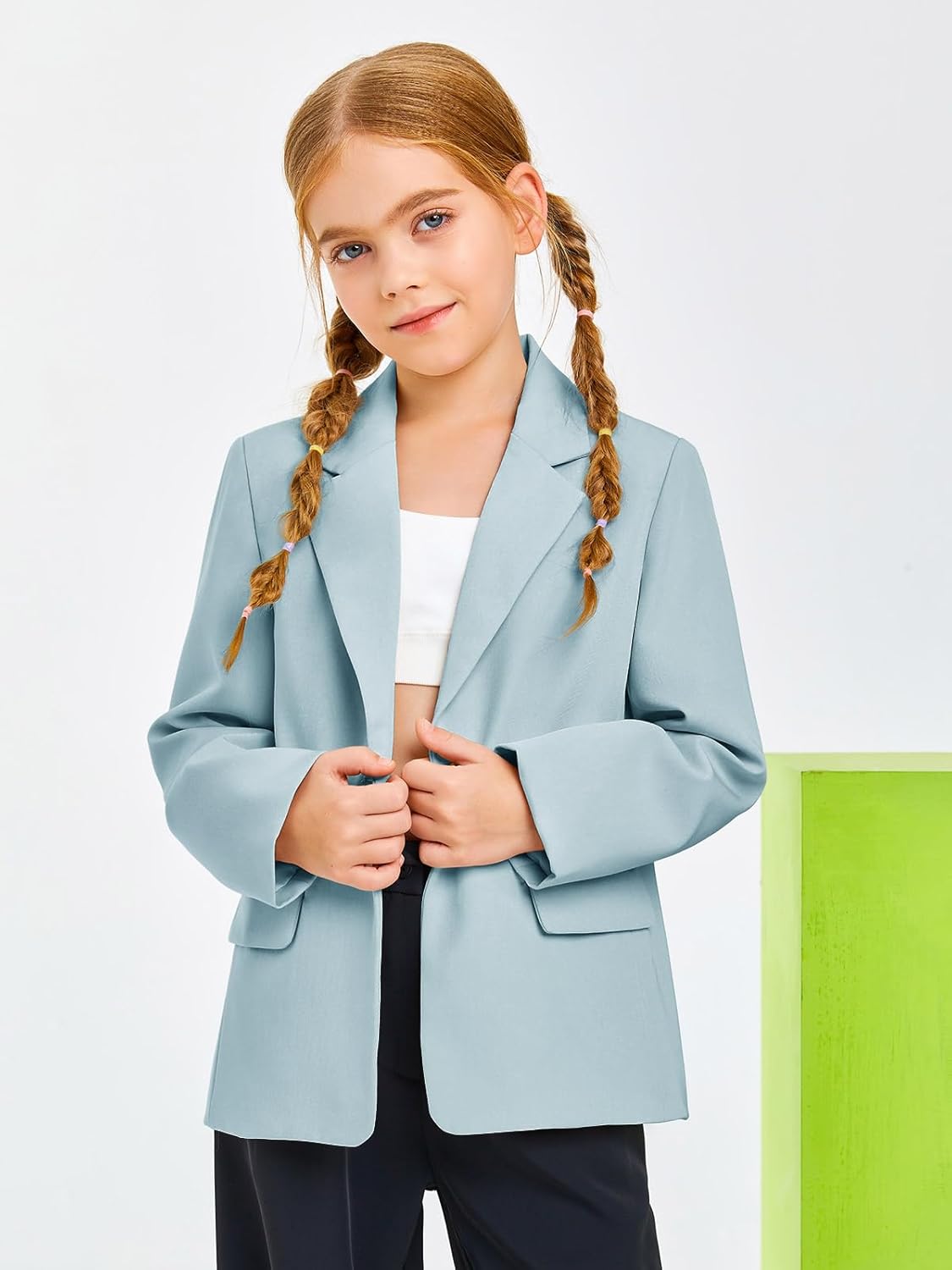 Meikulo Girls Blazers Kids Lapel Long Sleeve Open Front Solid Blazer Jacket with Pockets - Image 2