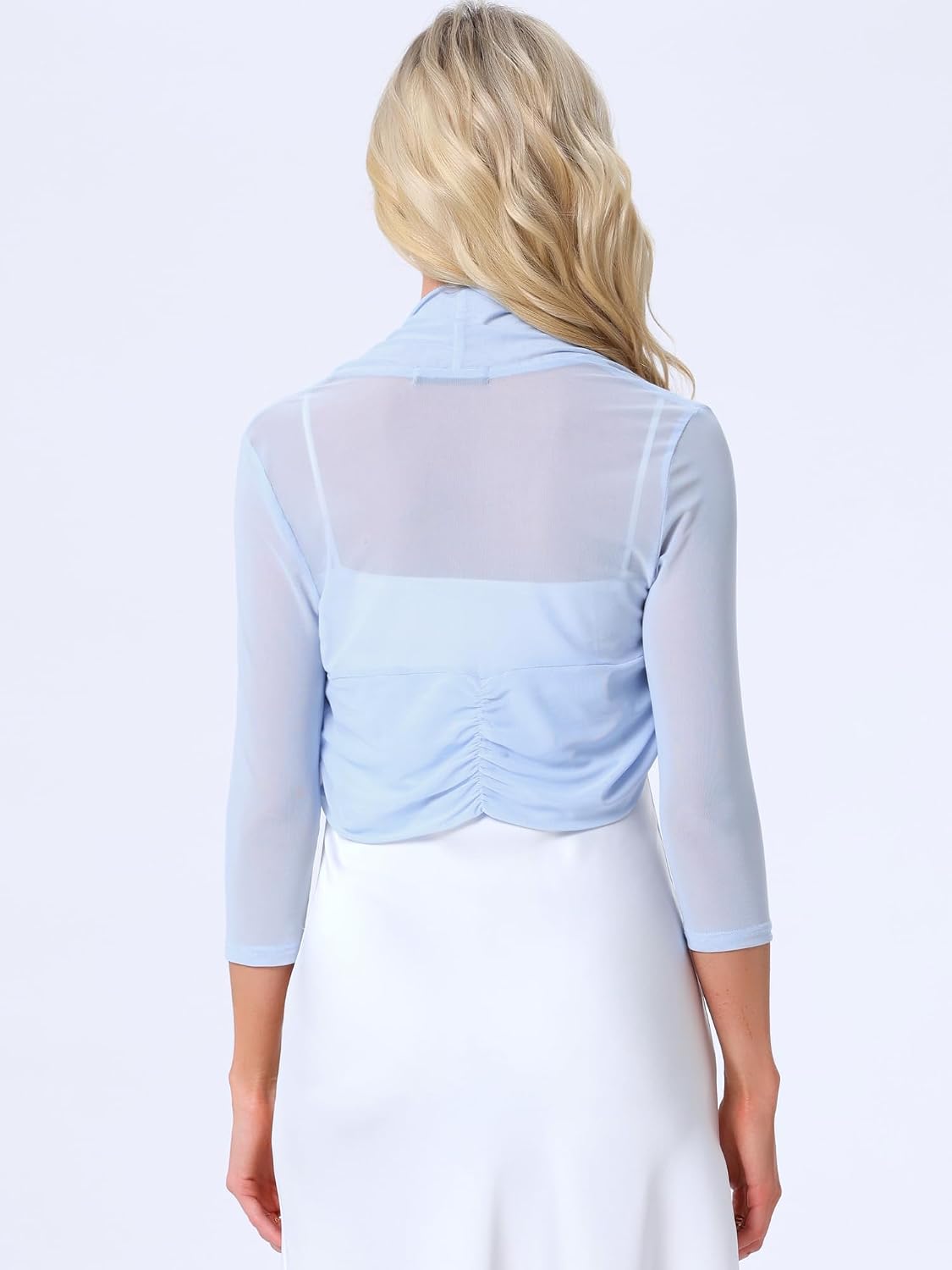 Allegra K Mesh Sheer Cardigan for Women 3/4 Sleeve Crop Bolero Shrug image 4