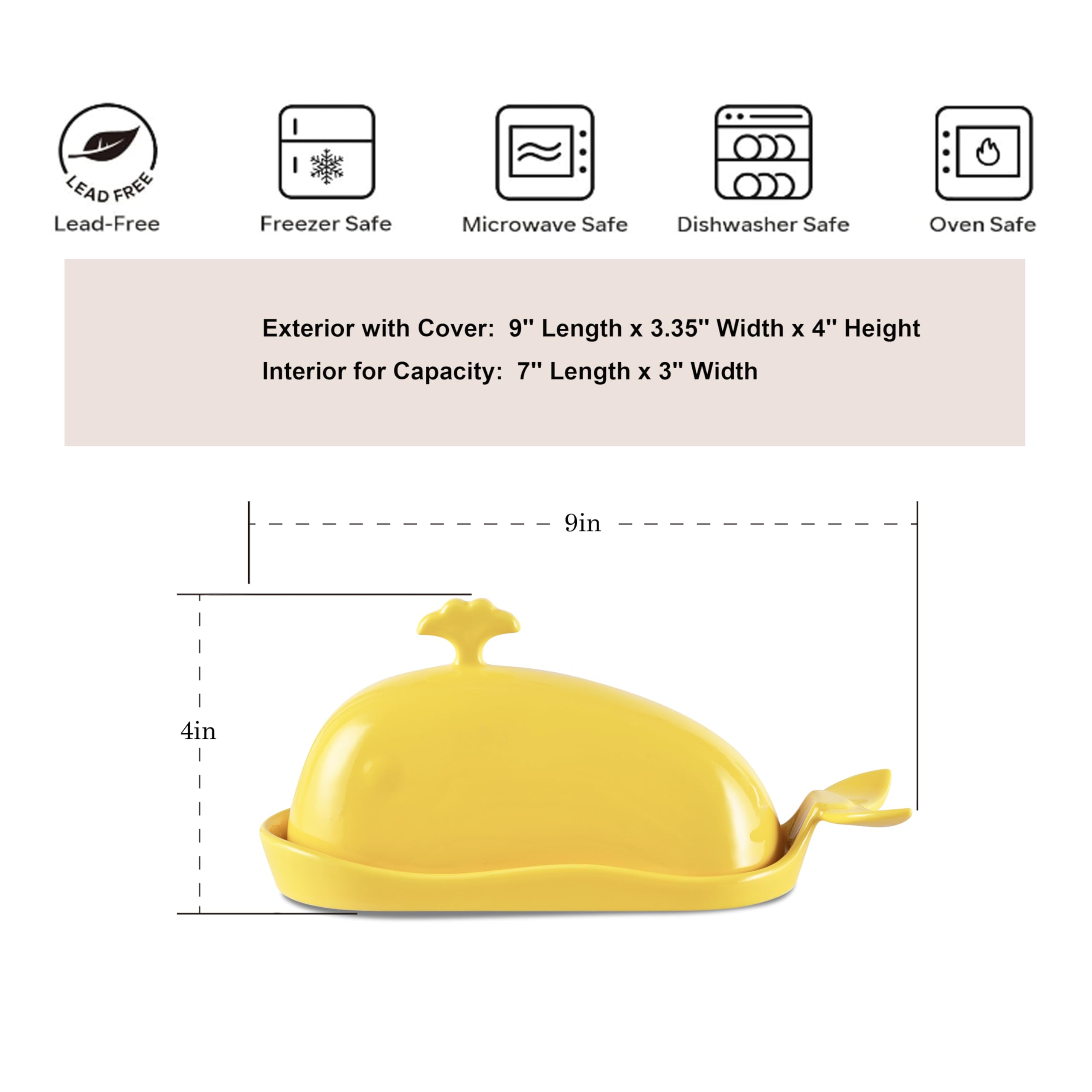 Mantequera de ballena con tapa, bonito plato de mantequilla de cerámica con asa para encimera, divertido soporte de mantequilla para decoración de cocina, regalo ideal para inauguración de la casa