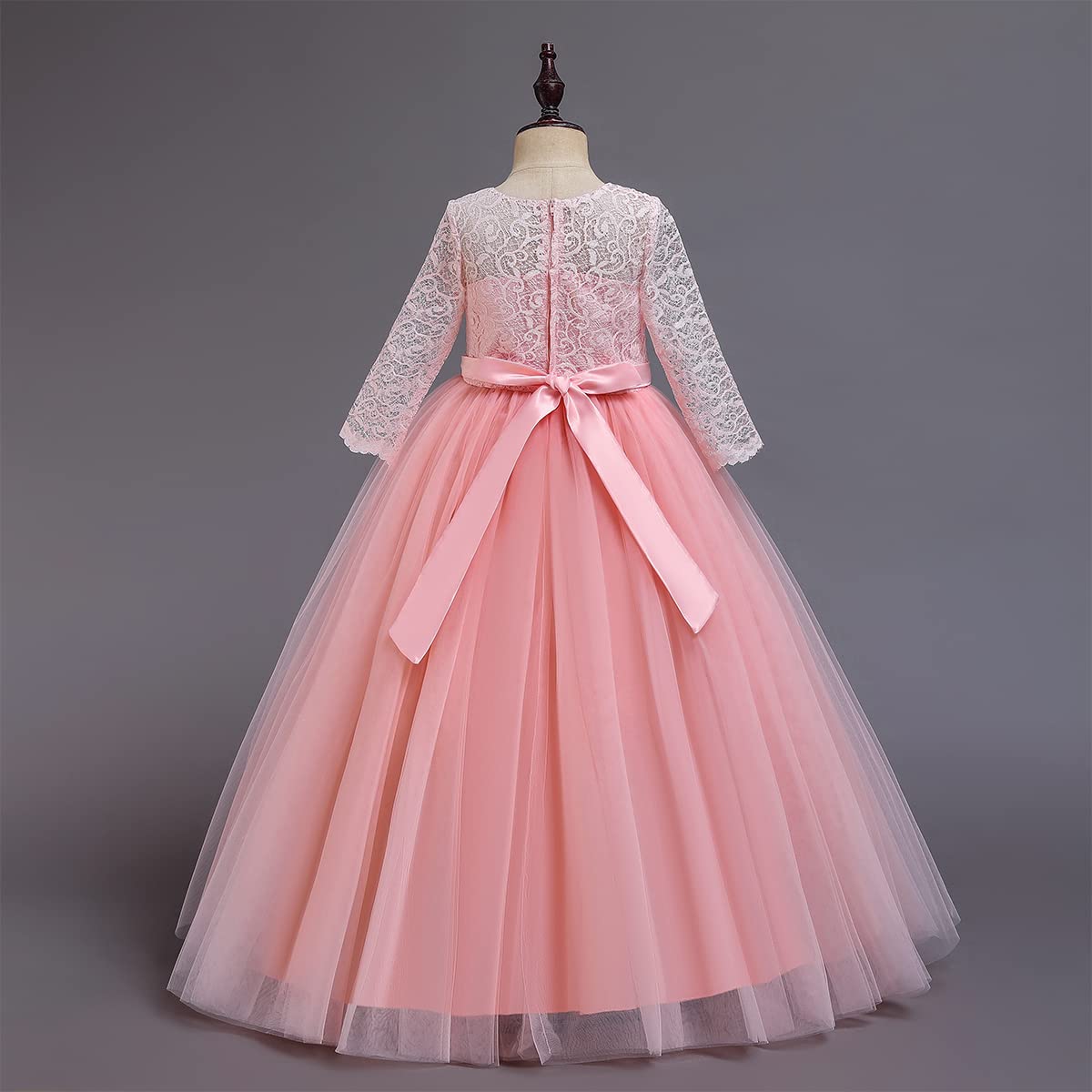 Odizli Robe de demoiselle d'honneur à manches 3/4 en dentelle pour fille - Robe de princesse - Robe de princesse - Robe de demoiselle d'honneur, première communion, anniversaire, fête, soirée, Rose