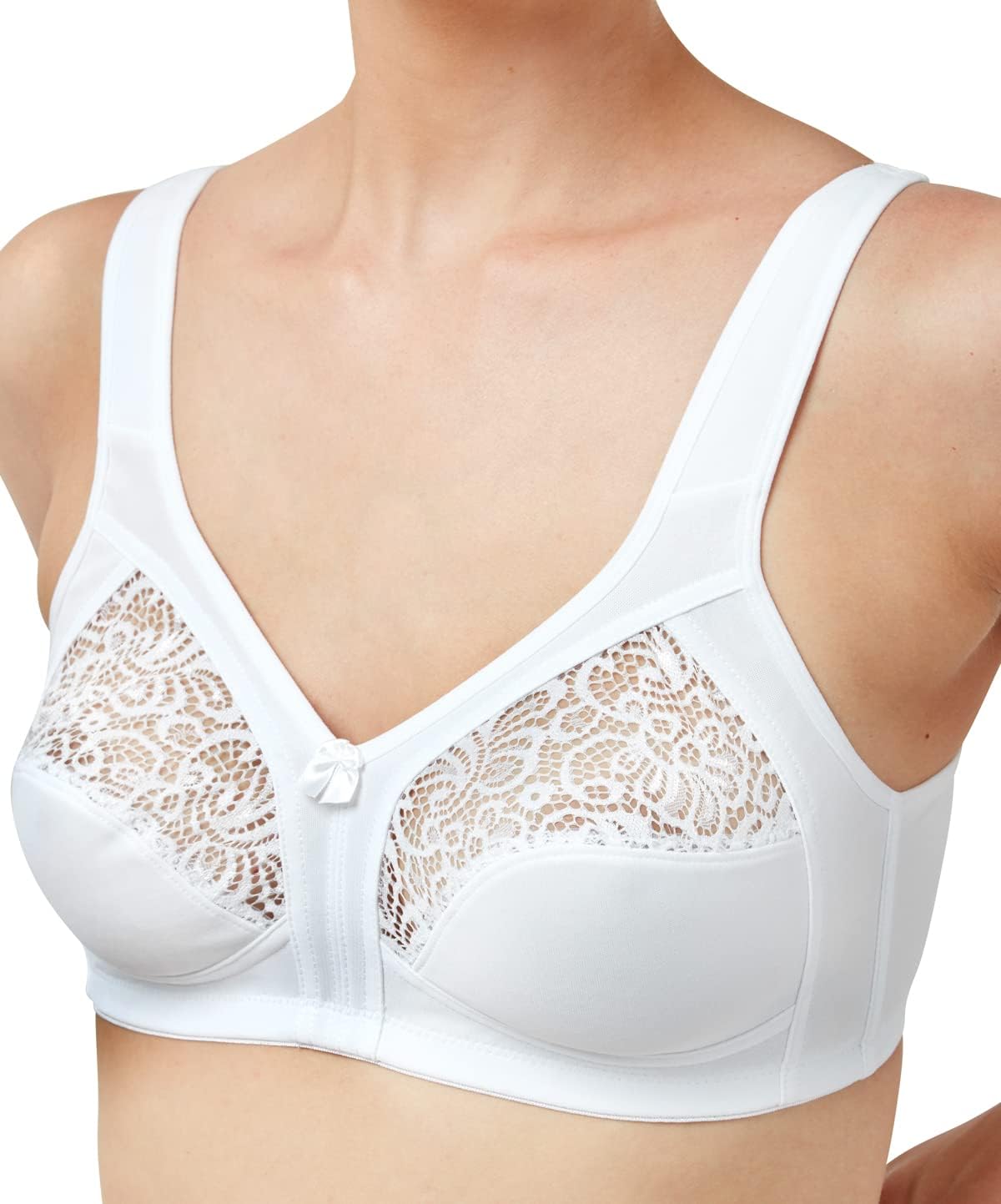 Marlon Soft Cup Bra Full Coverage Lace Non Wired Plus Size White Bras Lingerie