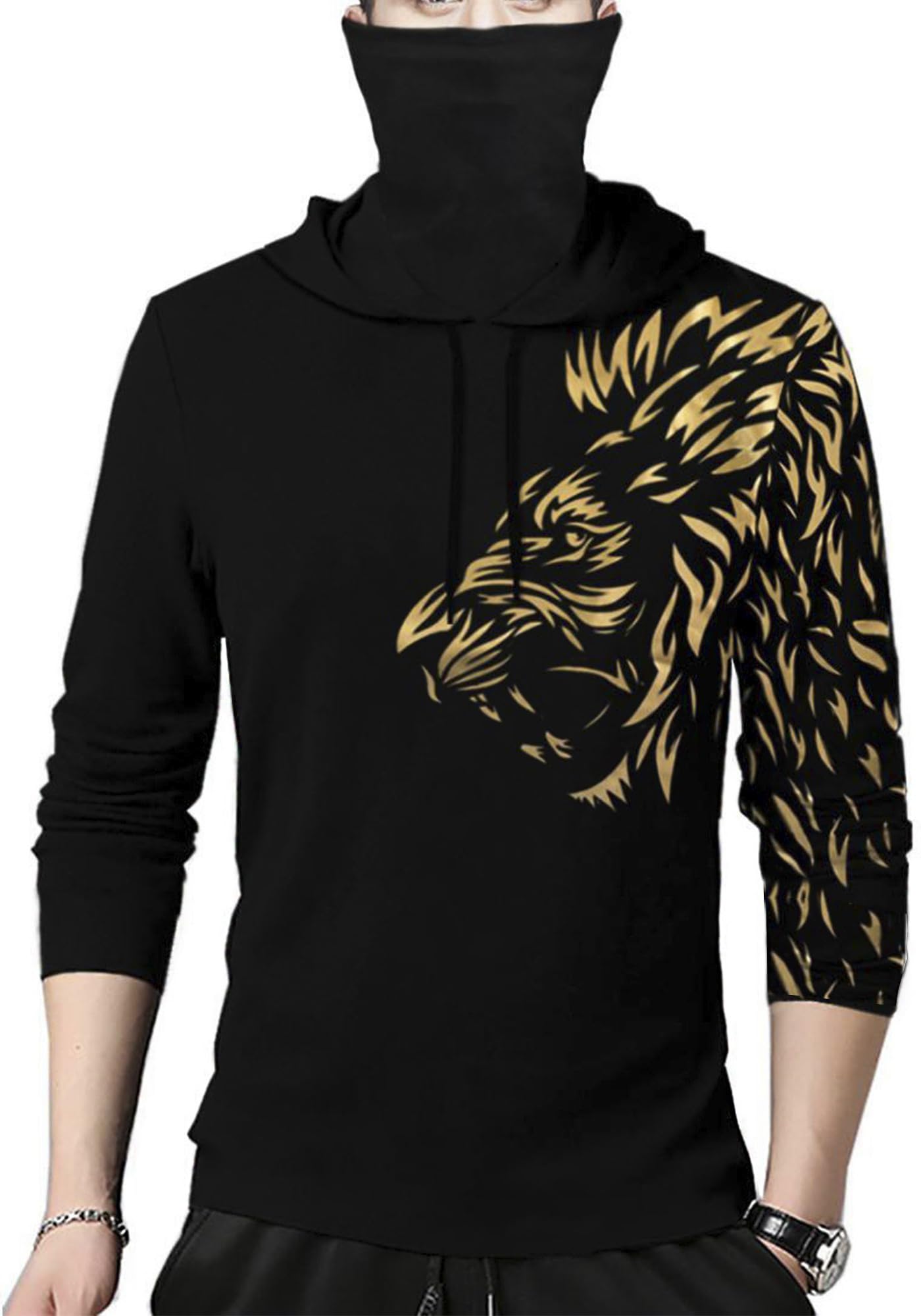Sponsored Ad - Mens Hooded Lion Printed Tshirt with Mask