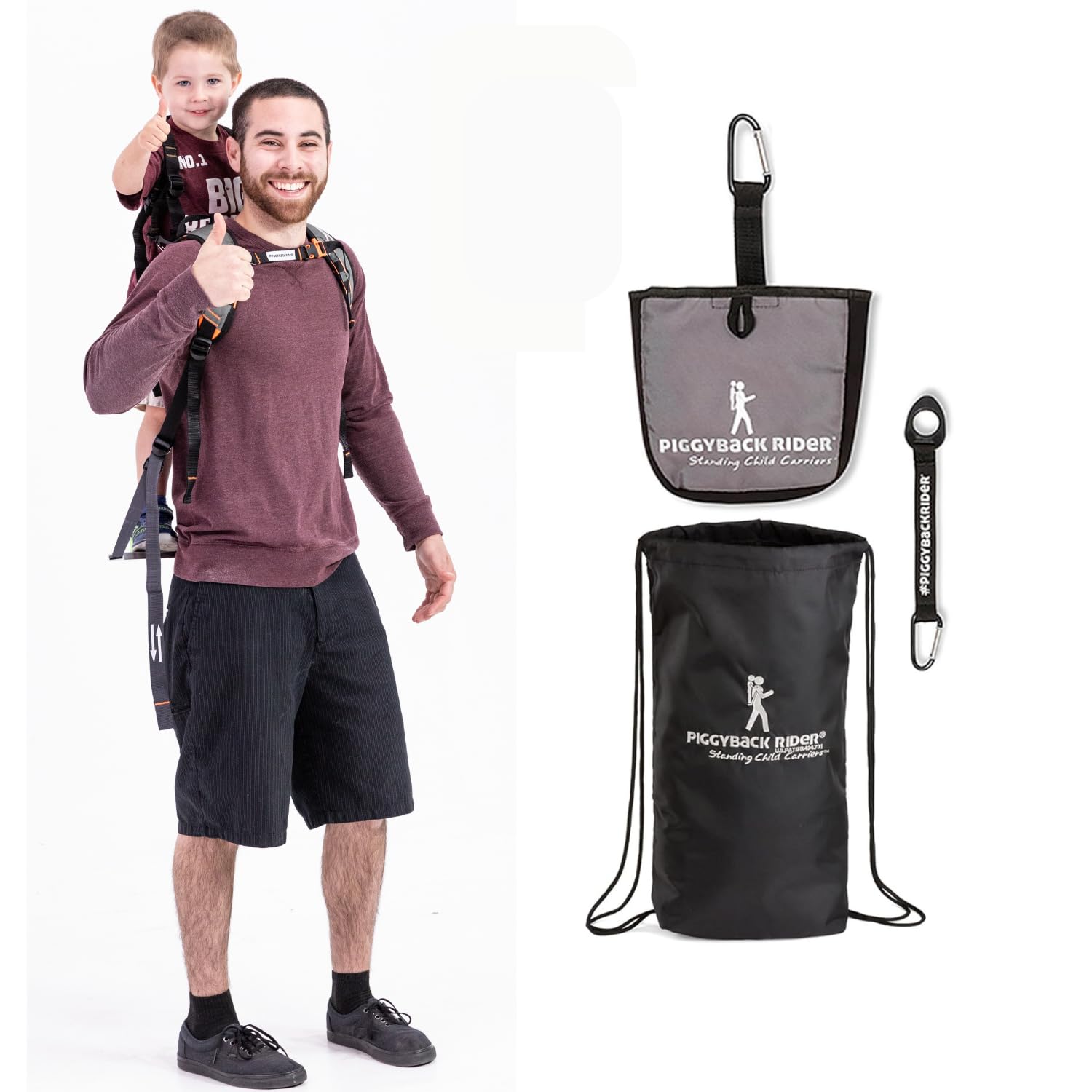 Piggyback Rider Toddler Carrier Backpack - SCOUT Standing Toddler Backpack Carrier for Events & Travel, Complete Parent & Child Set with Secure Safety Harness for Ages 2-4, Toddler Carrier Up to 50lbs