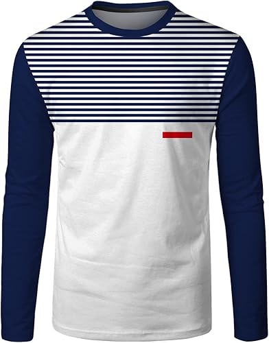 Miniatura 5 de Camisas de manga larga con estampado de rayas para hombre, manga larga, cuello redondo, blusa