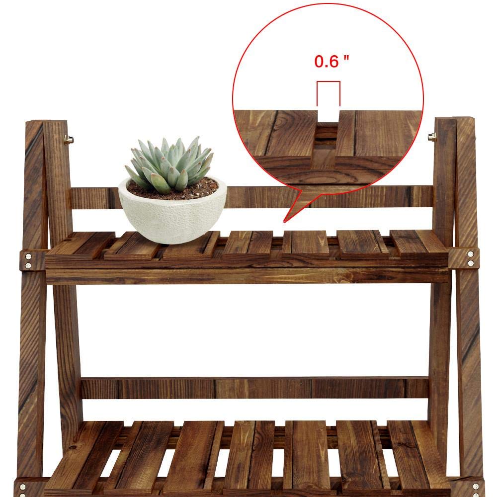Yaheetech 3Tier Folding Wooden Plant Stand Real Plant Wood Organizer