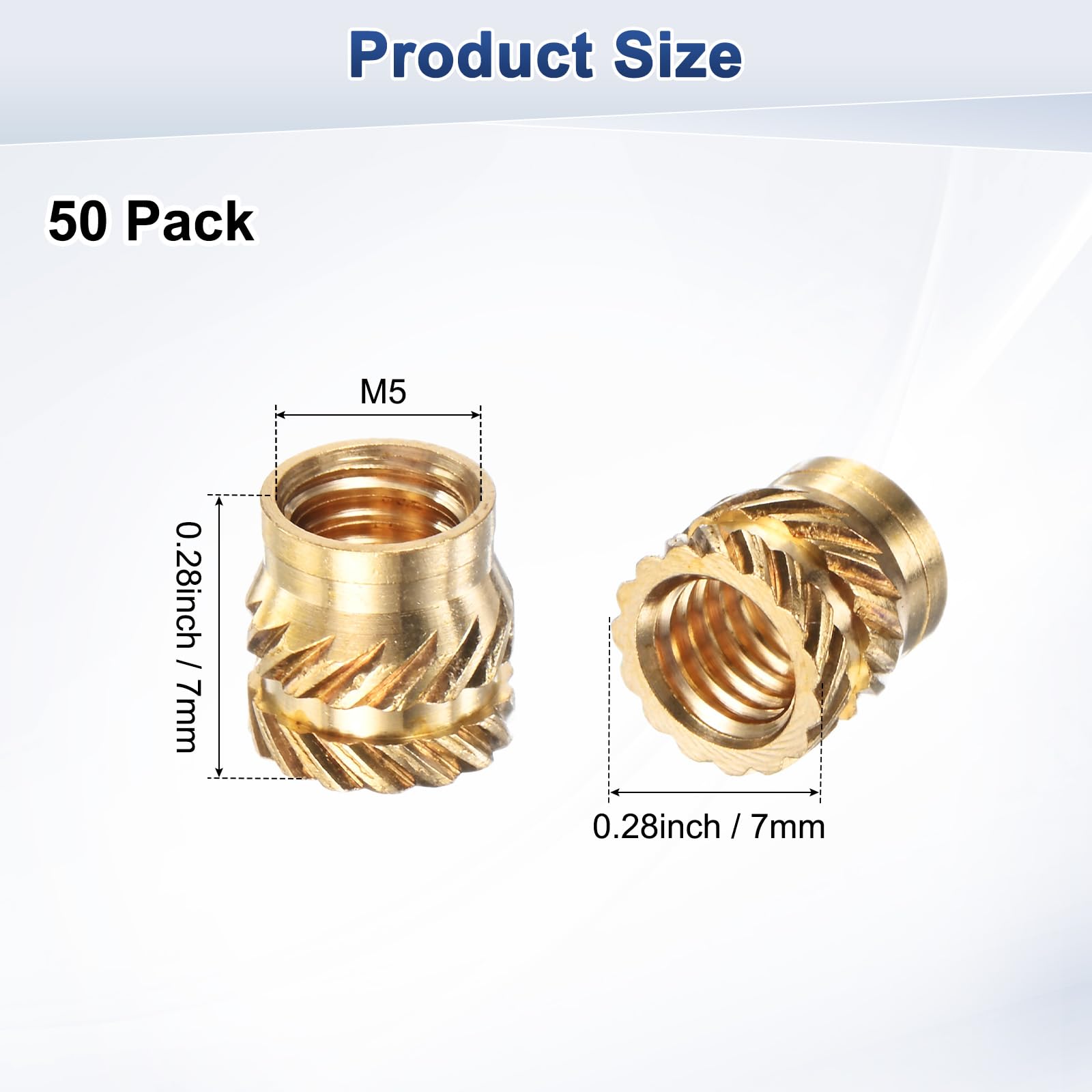 M METERXITY 50-Pack Threaded Inserts, M5 x 7mm L x 7mm OD Brass Heat Set Insert Nuts - Image 3