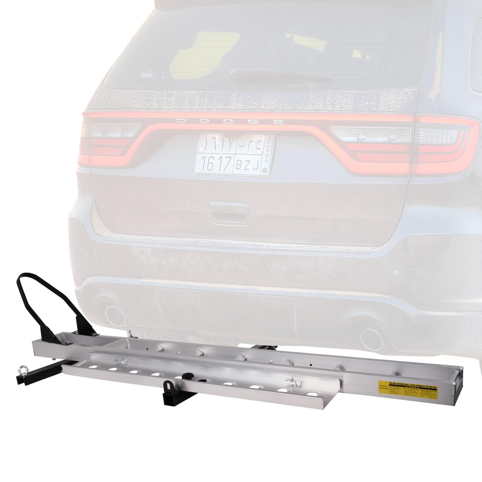 Aluminum Motorcycle Trailer Carrier with Loading Ramp, 2'' Receiver Hitch-Mounted Dirt Bike Scooter Carrier Hitch Rack Hauler Trailer, Quick-Assembled, Easy-Used, Anti Wobble, 440lb Capacity