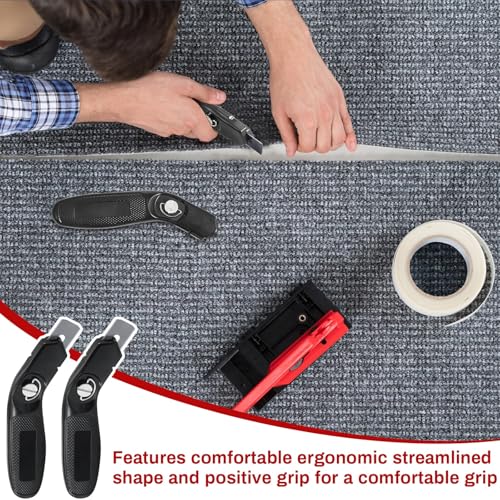 Image of Lasnten 2 Pieces 6 Blades Utility Carpet Knife Cutting Heavy Duty Carpet Knife Cutter Tools with Blades Razor Blade Knives with Protective Cap for Box Cutter Roofing Purpose, Aluminum (Black)
