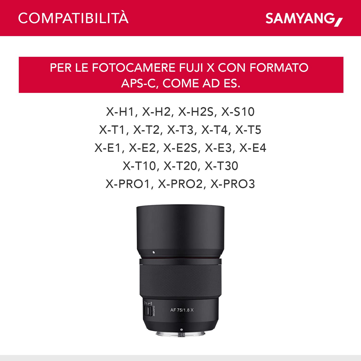 Samyang AF 75mm F1.8 per Fuji X - obiettivo da ritratto leggero e compatto con LSTM-AF, protezione dagli agenti atmosferici e interruttore personalizzato per viaggi e scatti notturni di alta qualità