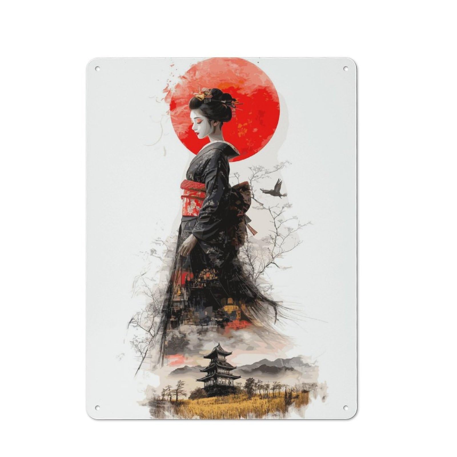 Junmoney Geisha Japan Art Metal Sign 40X30cm With For Workshop Wall, Rustic Decor, For Collectors Decorating Workshops And Hobby Rooms
