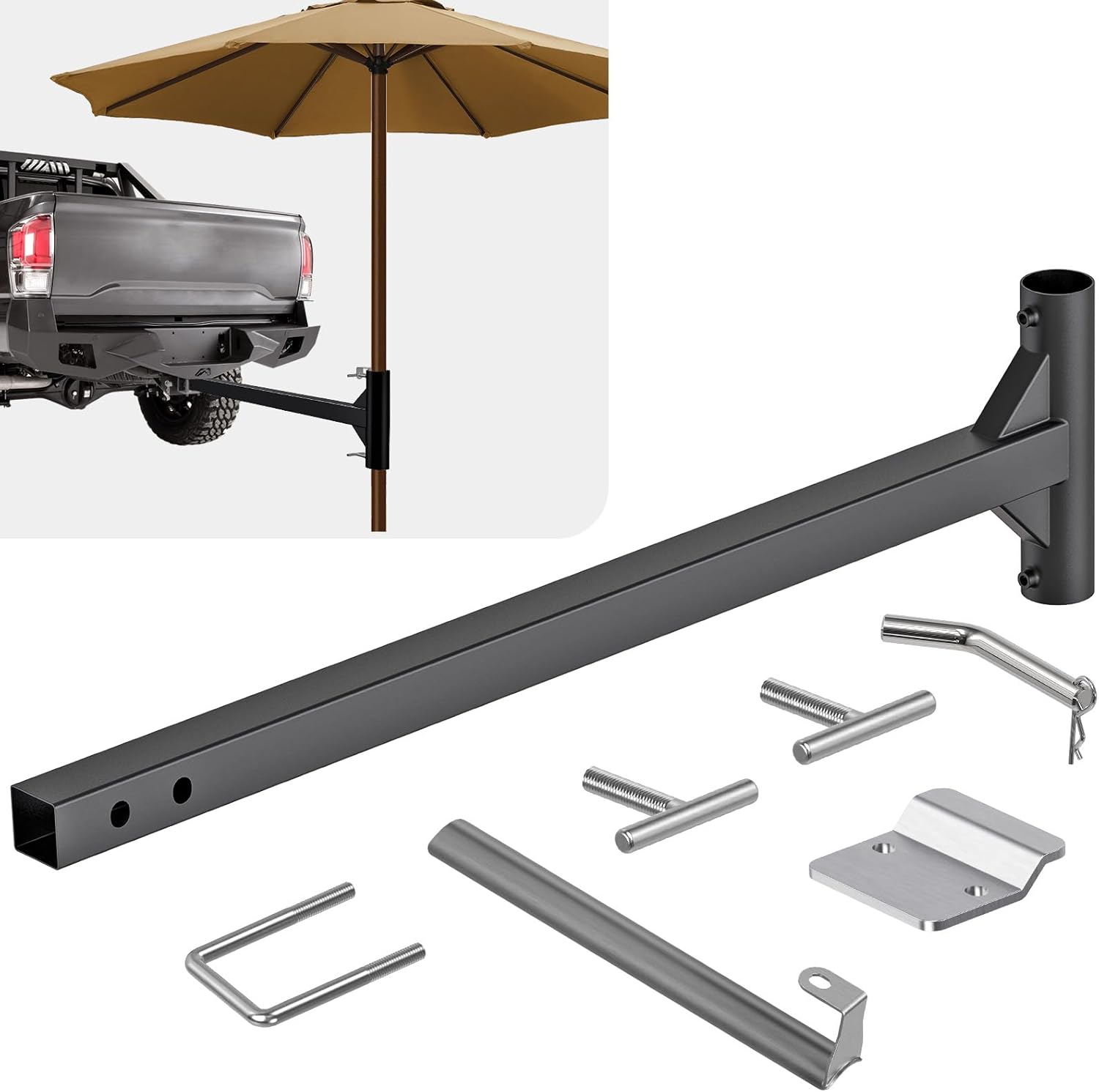 40" Heavy-Duty Hitch Umbrella Holder – Trailer Hitch Mount Umbrella Stand for 1-2" Poles – Durable, Easy Install – Perfect for Tailgating, Camping, Travel