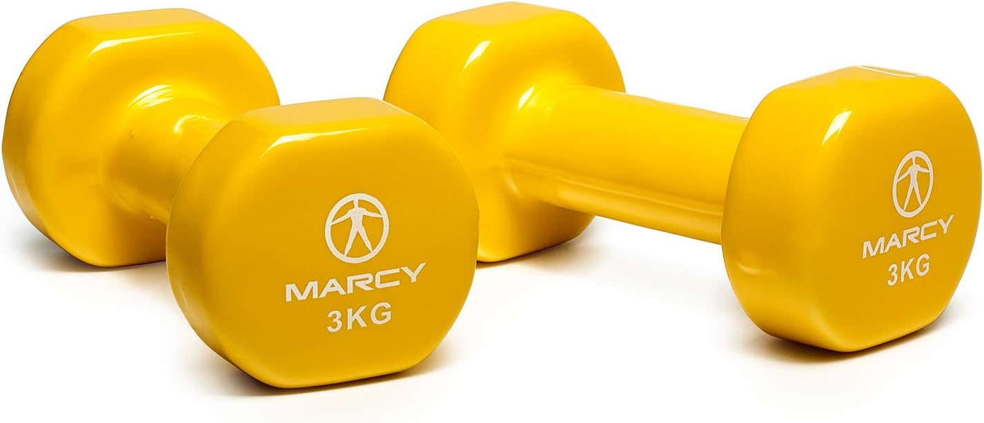 Marcy Unisex Adult Tone Vinyl Dipped Dumbbell - Pair - Yellow, 3kg