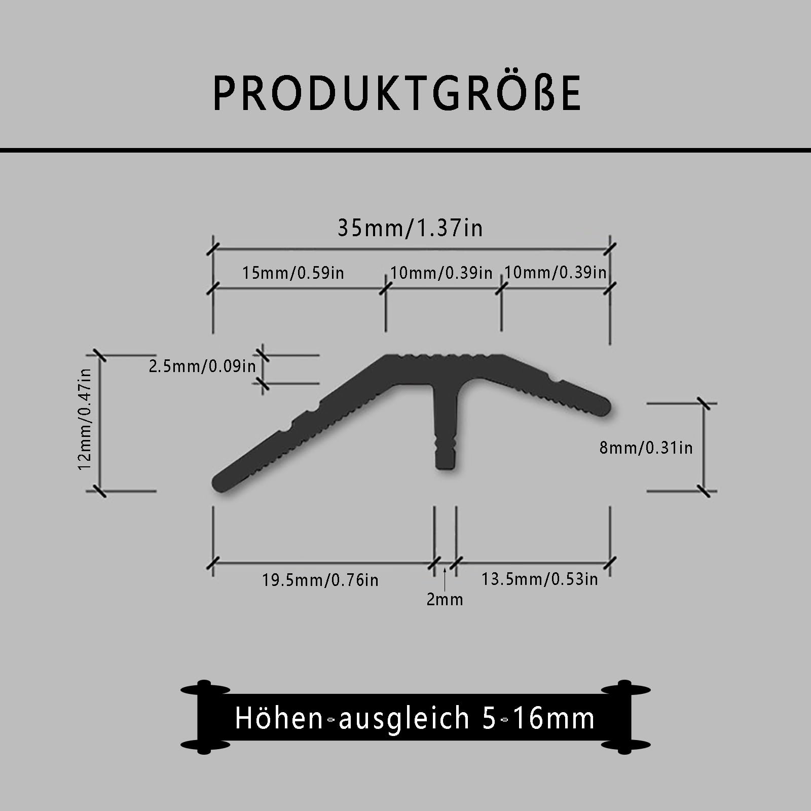 Raouoae Profilo Di Transizione A T In Alluminio 270 Cm (2x135 Cm) Per Pavimenti – Antiruggine, Tagliabile, Disponibile In 5 Colori